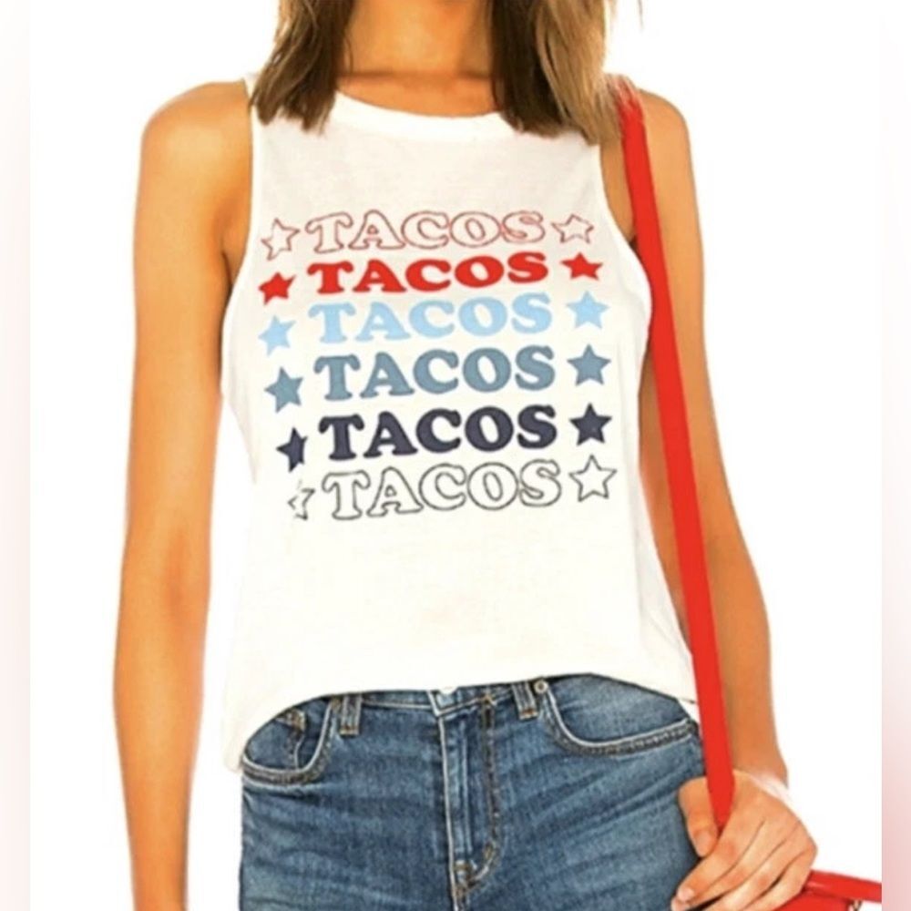 Chaser NWT Tacos Tacos Tacos White Tank Top Casual Summer Size M